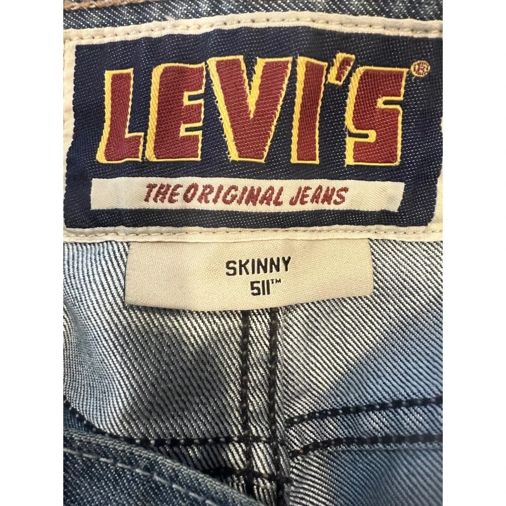 Levi's 511 Skinny Jeans Mens W33 L30 Blue Distressed Faded Wash Denim